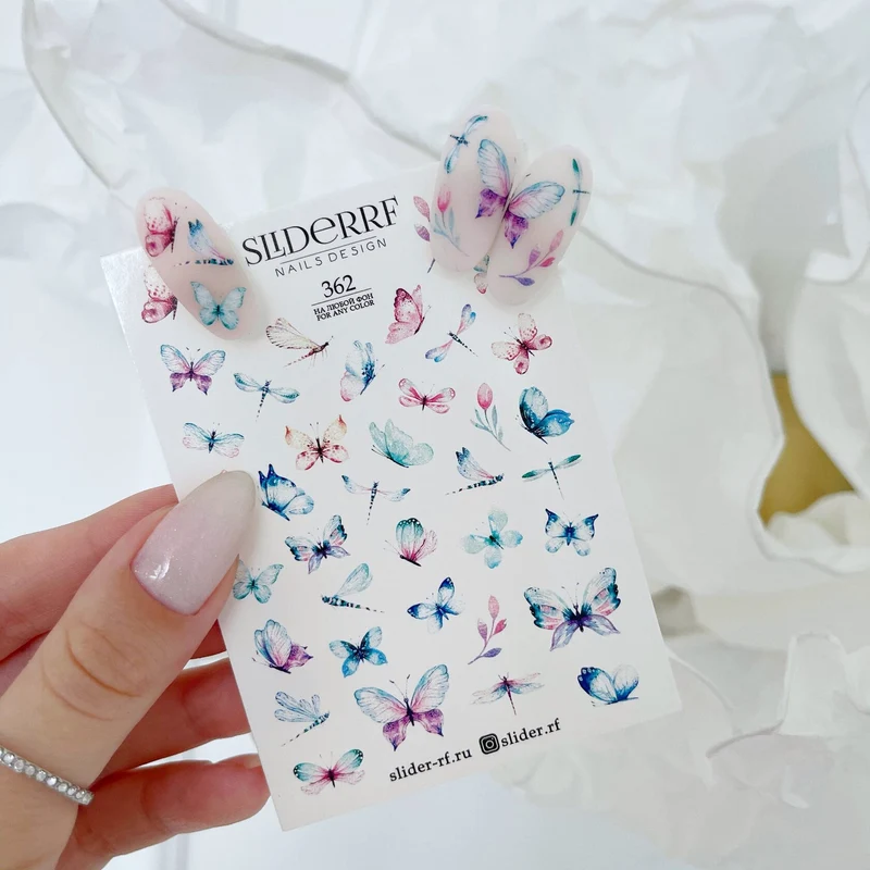 Slider.RF butterfly and flower nail decals / sliders 362