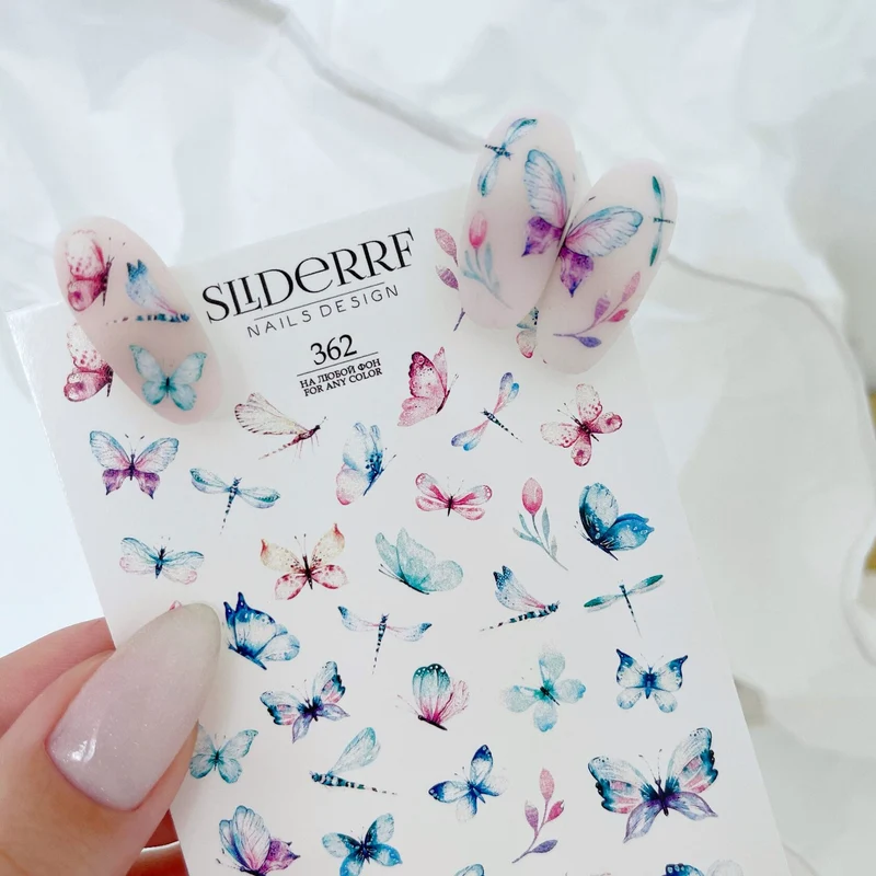 Slider.RF butterfly and flower nail decals / sliders 362