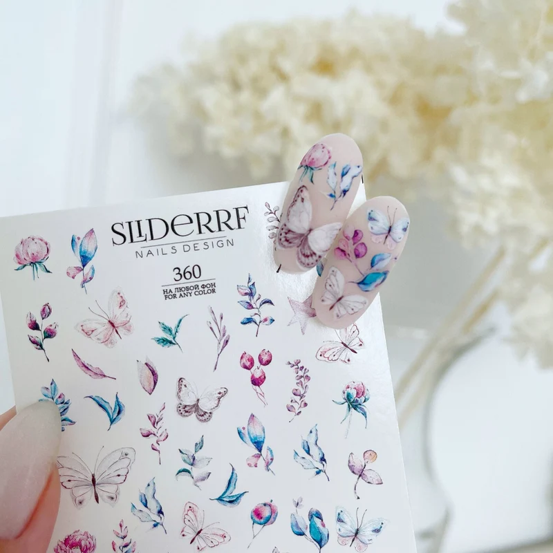 Slider.RF butterfly and flower nail decals / sliders 360