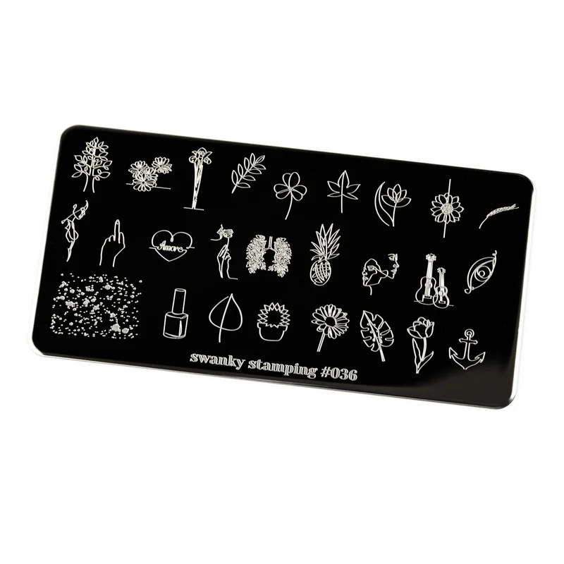 Swanky Stamping leaf, fruit, flower, heart, pineapple nail stamping plates 036