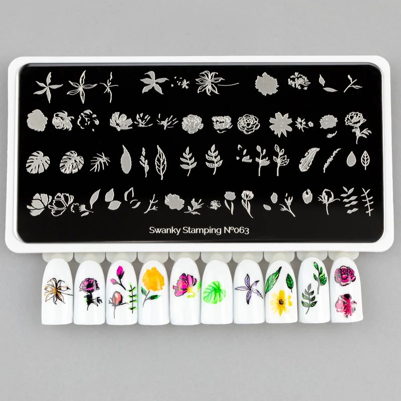 Swanky Stamping leaf, feather and flower nail stamping plates 063
