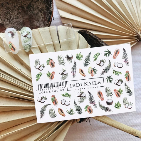 IBDI Fruit and palm nail decals / sliders for tropical nails #Colorful 89
