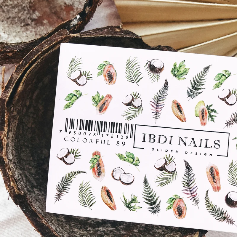 IBDI Fruit and palm nail decals / sliders for tropical nails #Colorful 89