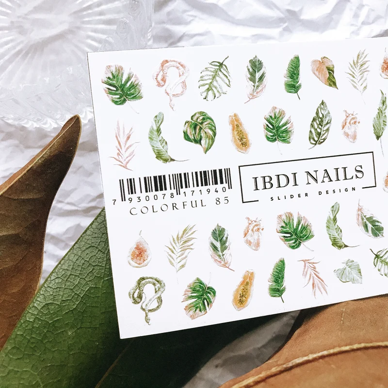 IBDI Tropical leaf nail decals / sliders #Colorful 85