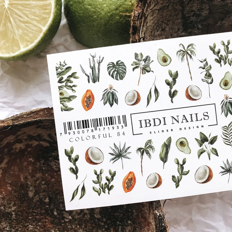 IBDI Fruit and palm nail decals / sliders for tropical nails #Colorful 84