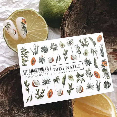 IBDI Fruit and palm nail decals / sliders for tropical nails #Colorful 84