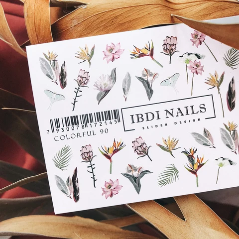 IBDI Flower, palms and leaf nail decals / sliders #Colorful 90
