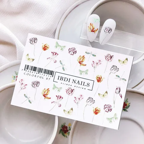 IBDI Flower nail decals / sliders #Colorful 87