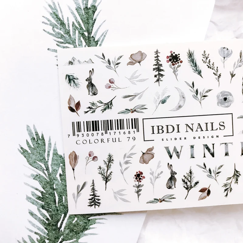 IBDI Leaf and flower nail decals / sliders COLORFUL 79