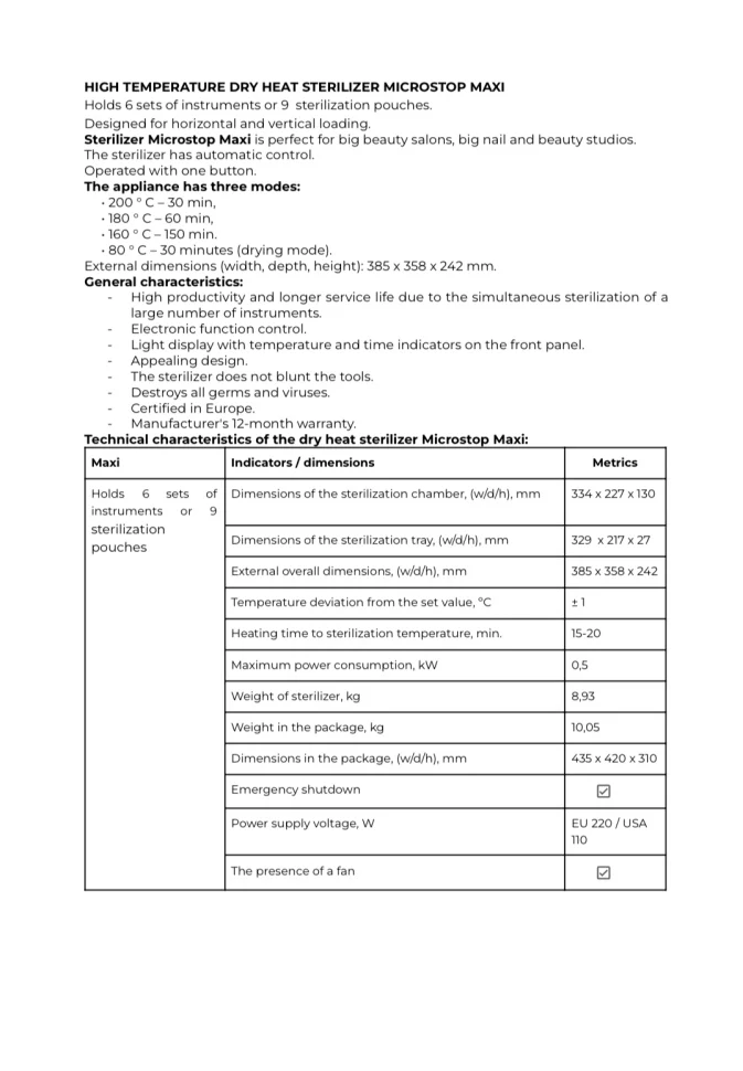 Heißluftsterillisator Maxi von MicroSTOP