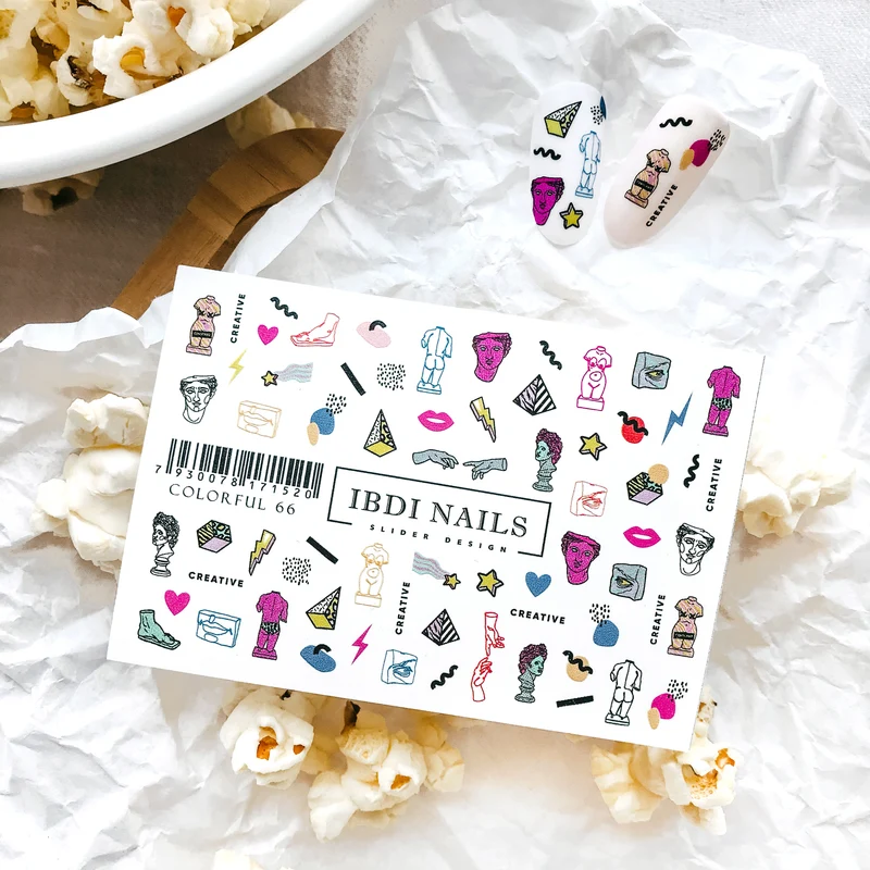 IBDI Fun and cool nail decals / sliders #Colorful 66