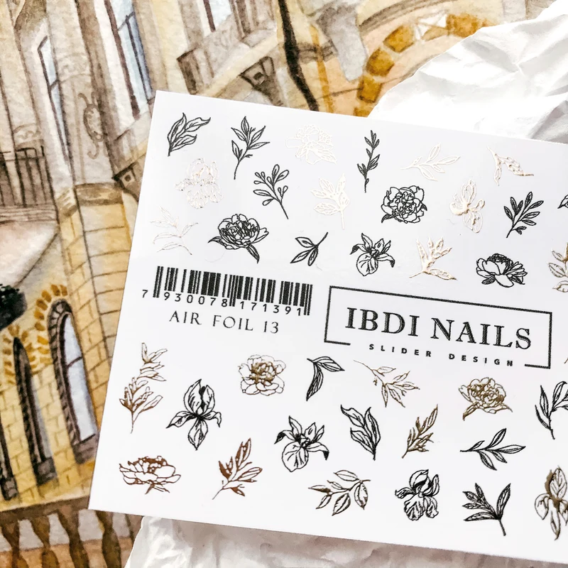IBDI Gold foil leaf and flower nail decals / sliders #Air Foil 13
