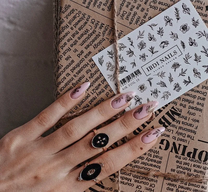 IBDI Gold foil leaf and flower nail decals / sliders #Air Foil 13