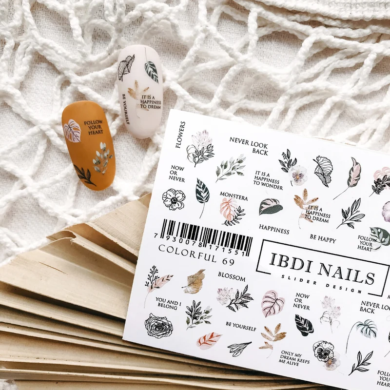 IBDI Leaf and flower nail decals / sliders #Colorful 69