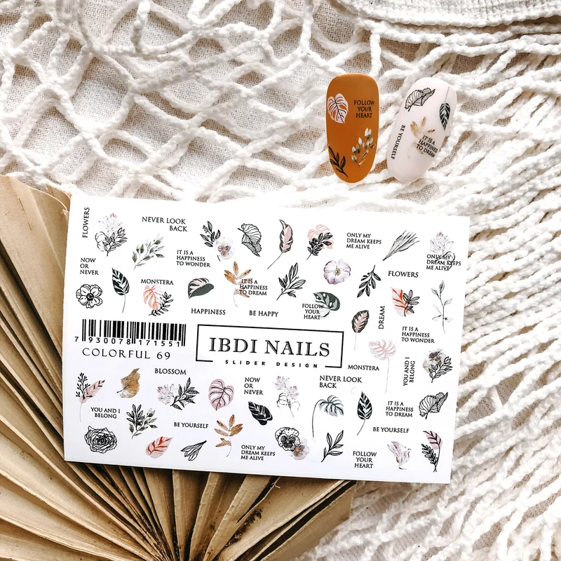 IBDI Leaf and flower nail decals / sliders #Colorful 69