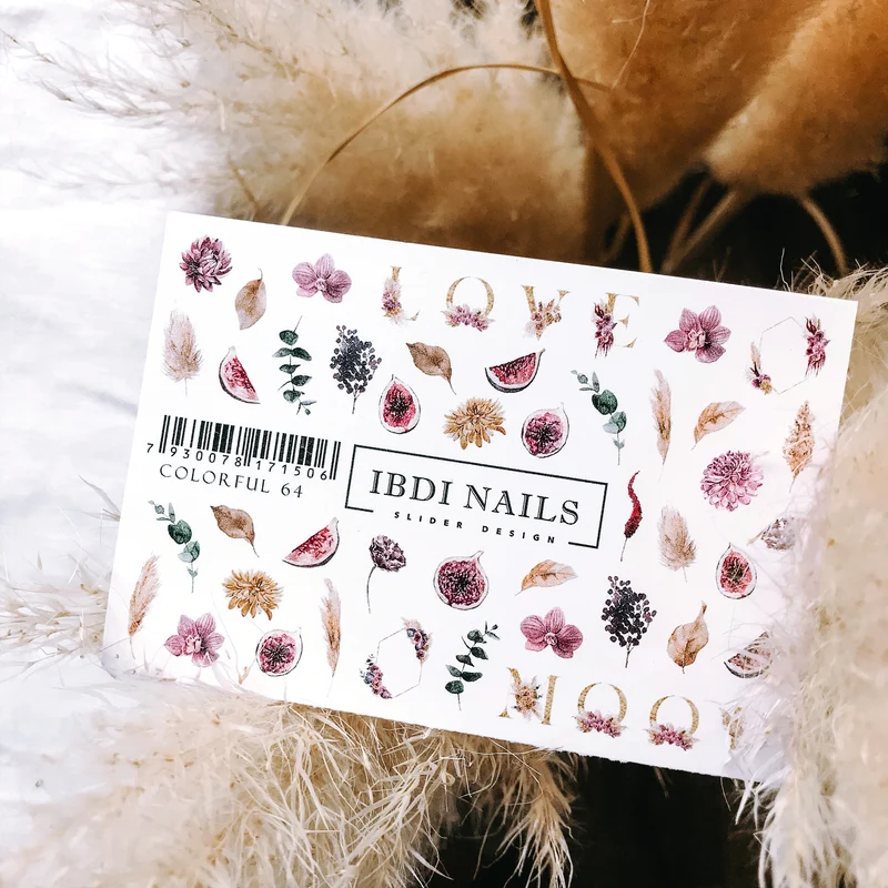 IBDI Leaf and fig nail decals / sliders #Colorful 64