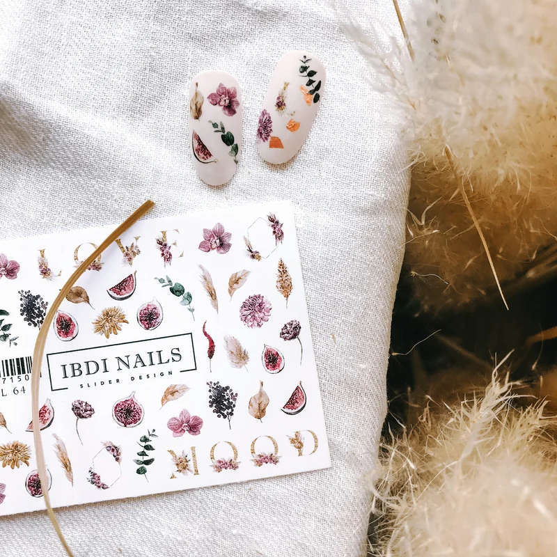 IBDI Leaf and fig nail decals / sliders #Colorful 64