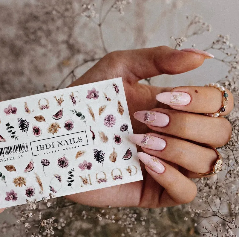 IBDI Leaf and fig nail decals / sliders #Colorful 64