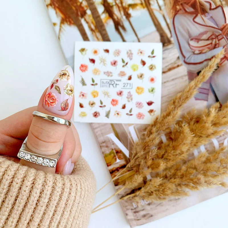 Slider.RF Leaf and flower nail decals / sliders 271