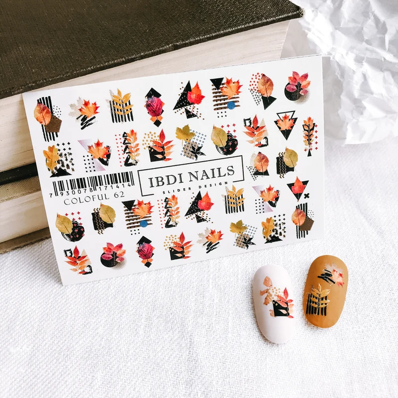 IBDI Abstract leaf nail decals / sliders #Colorful 62