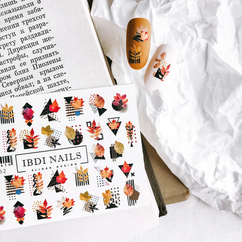 IBDI Abstract leaf nail decals / sliders #Colorful 62