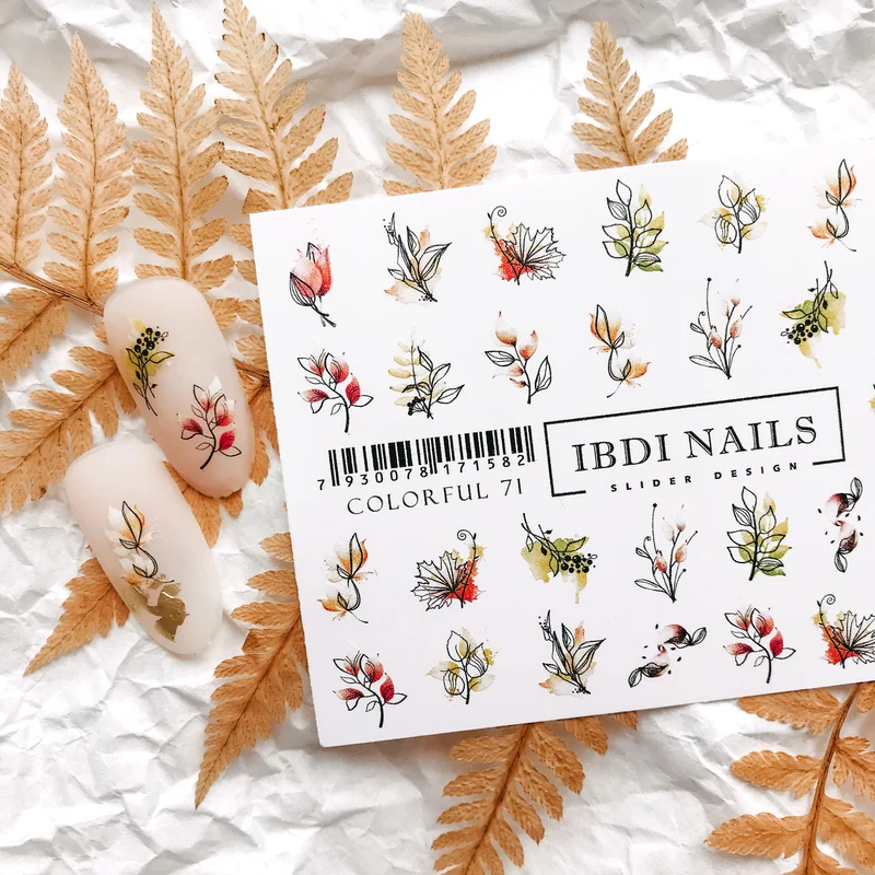 IBDI Autumn leaf nail decals / sliders #Colorful 71