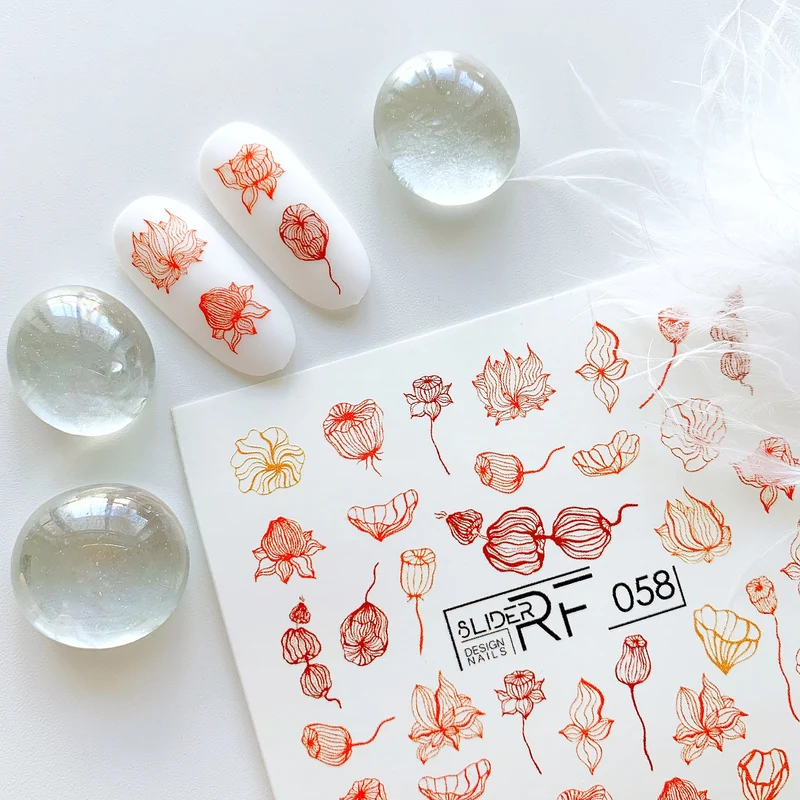 Slider.RF Abstract flower nail decals / sliders 058