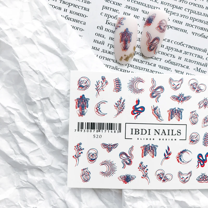 IBDI Snake, skull and moon nail decals / sliders #520
