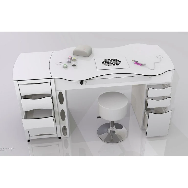 Nageltisch mit 3-fach Schubladen rechts & Anbauschrank mit 4 selbsteinziehenden Schubladen Modell "FantasTisch"