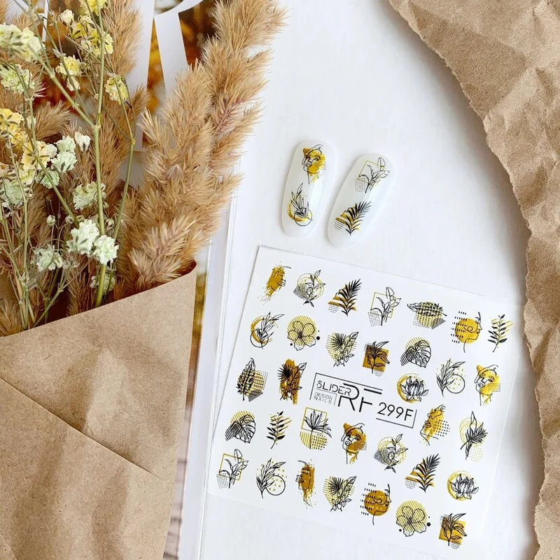 Slider.RF Gold foil Leaf nail decals / sliders 299F