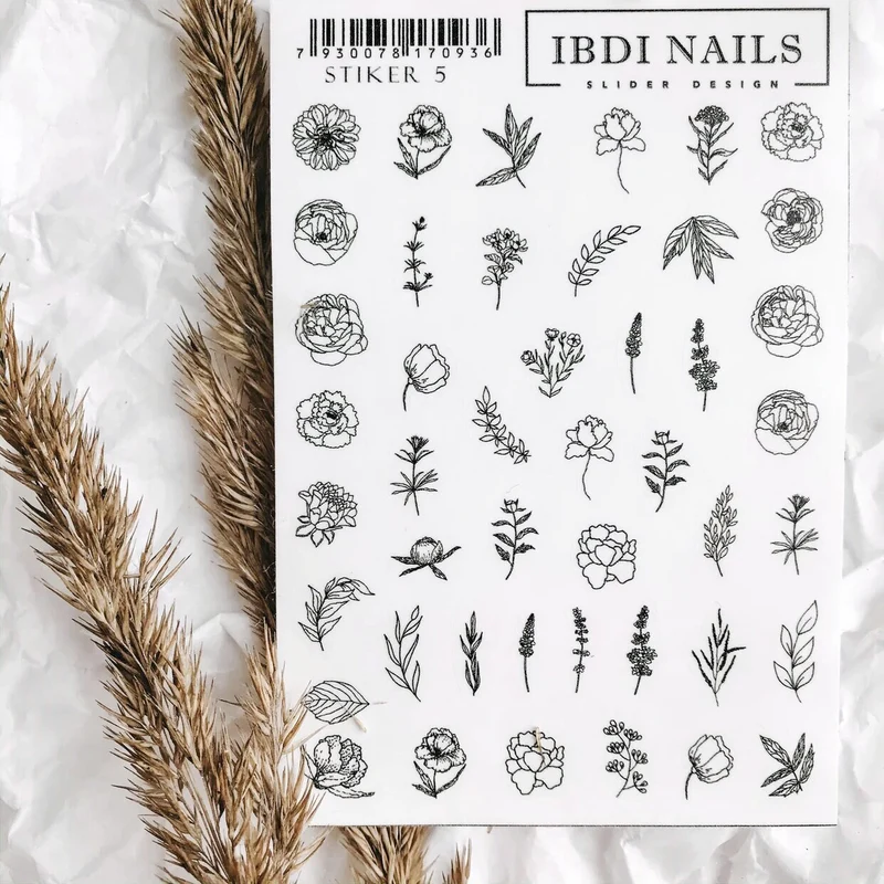 IBDI Feather and rose nail stickers #Stiker 5