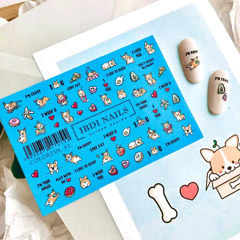 IBDI Valentines Day dog nail decals / sliders #Colorful 42