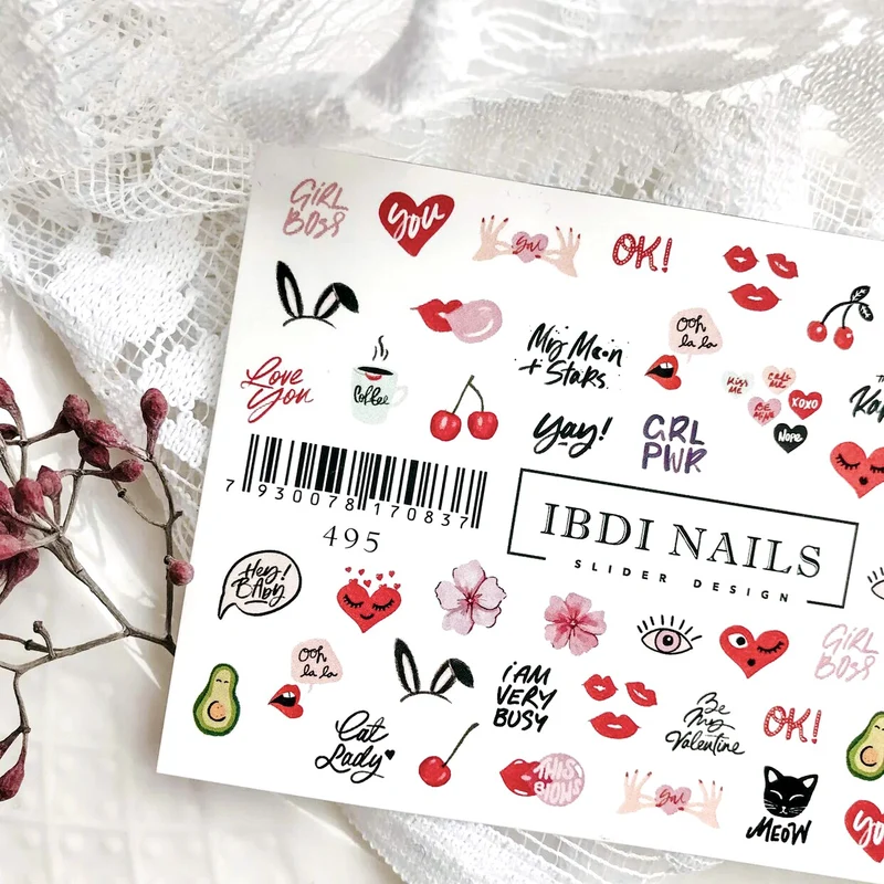 IBDI Valentines Day nail decals / sliders #495