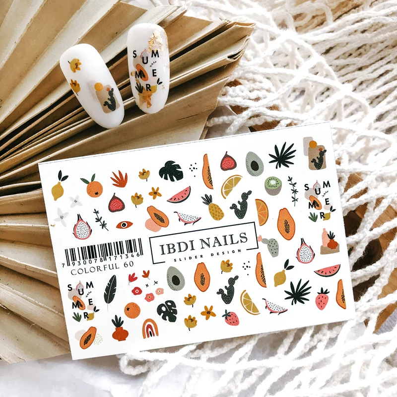 IBDI Fruit nail decals for tropical nails / sliders #Colorful 60
