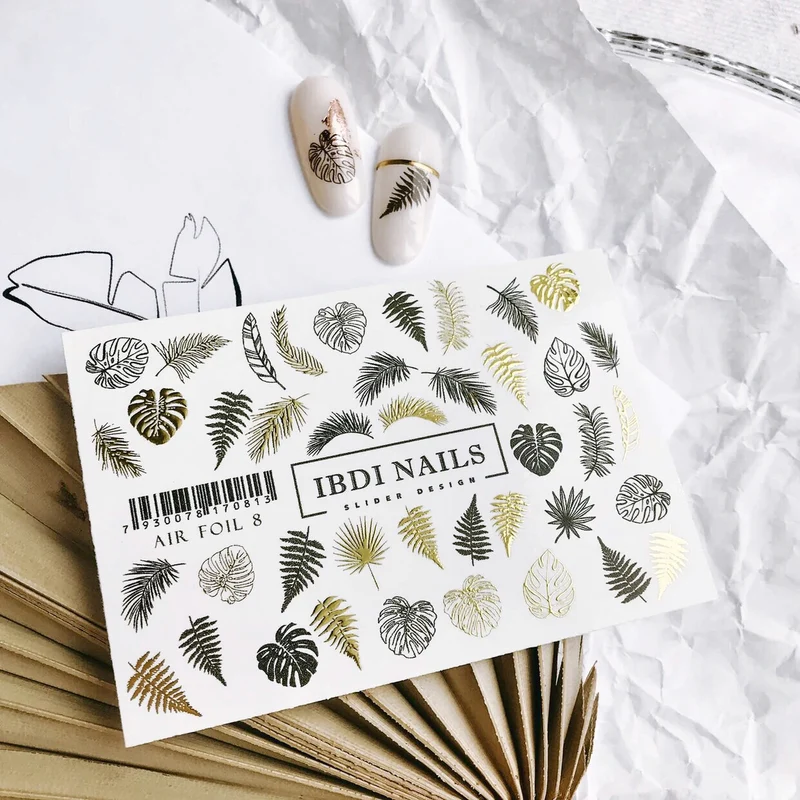 IBDI gold leaf & feather nail decals / sliders #Air Foil 8