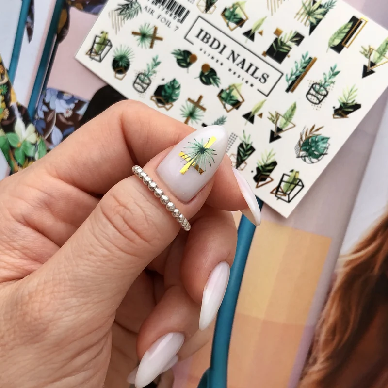 IBDI Summer abstract leaf & feather nail decals / sliders #Air foil 7