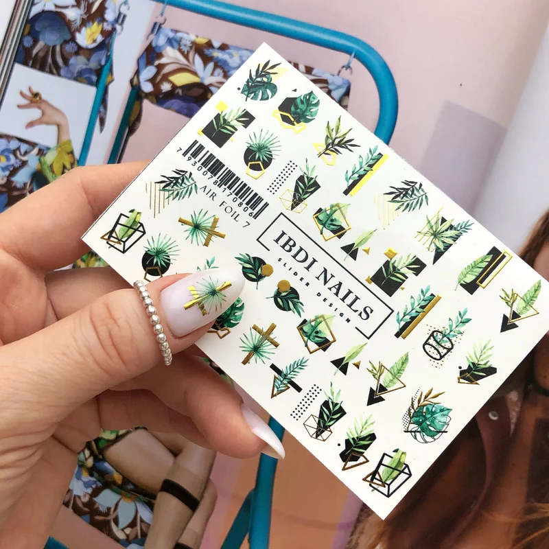 IBDI Summer abstract leaf & feather nail decals / sliders #Air foil 7