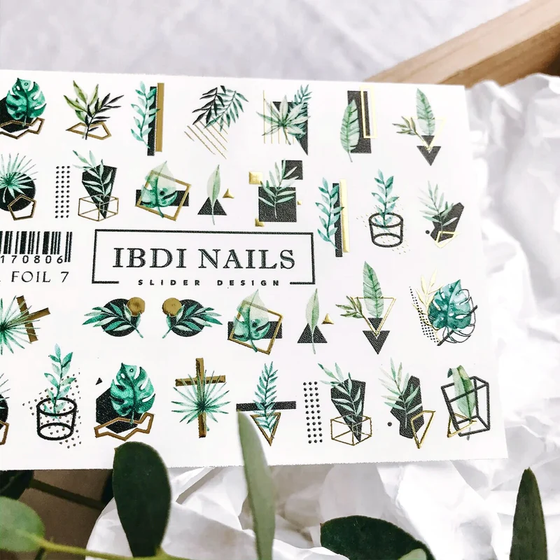 IBDI Summer abstract leaf & feather nail decals / sliders #Air foil 7
