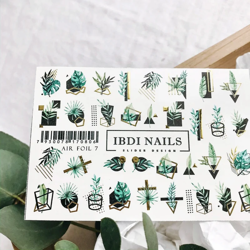 IBDI Summer abstract leaf & feather nail decals / sliders #Air foil 7