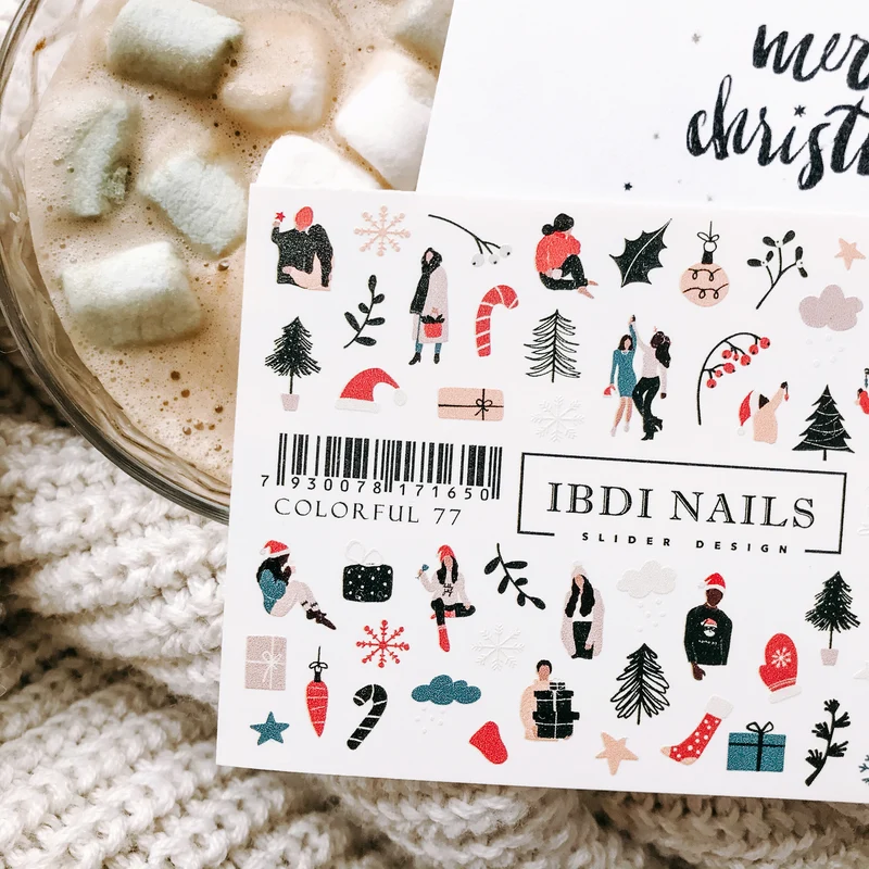 IBDI Christmas nail decals / sliders COLORFUL 77