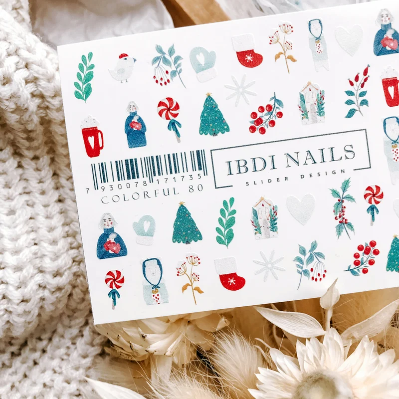 IBDI Winter nail decals / sliders COLORFUL 80