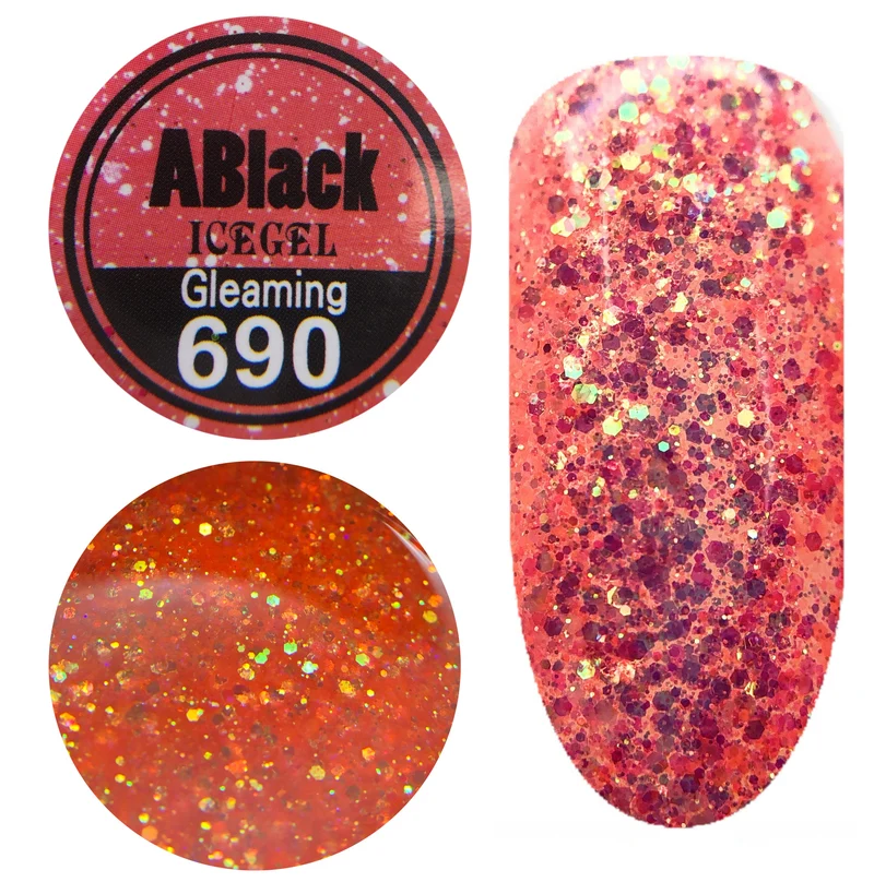ICEGEL ABlack gleaming gel polish, 689-700 11 Colors