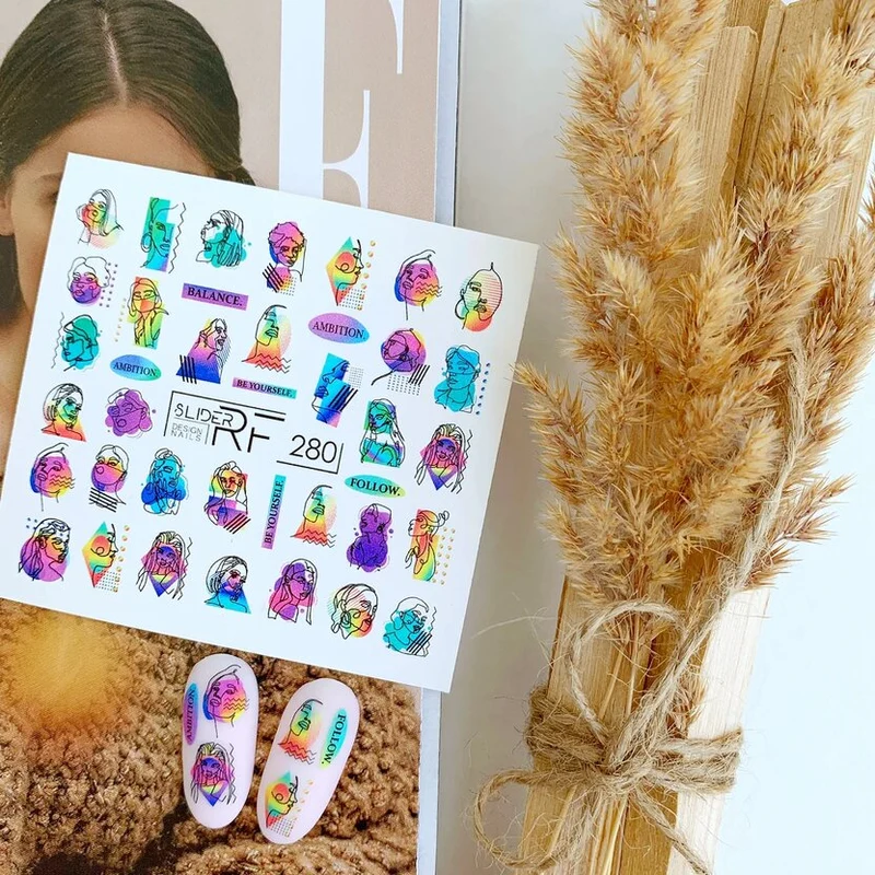 Slider.RF Abstract colorful people nail decals / sliders 280