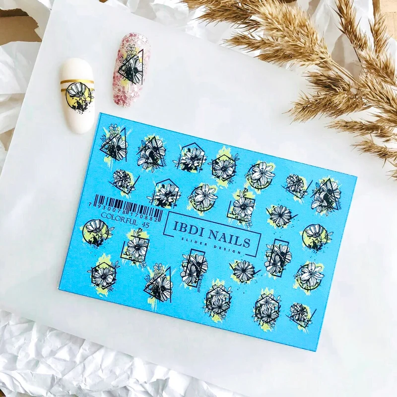 IBDI Flower nail decals / sliders # Colorful 45