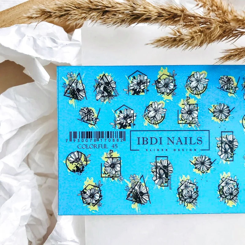 IBDI Flower nail decals / sliders # Colorful 45