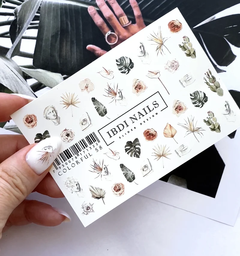 IBDI Leaf and flower nail decals / sliders #Colorful 58