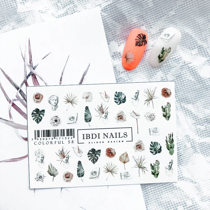 IBDI Leaf and flower nail decals / sliders #Colorful 58
