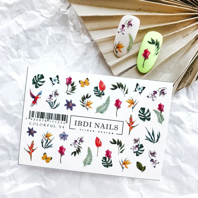 IBDI Leaf and flower nail decals / sliders #Colorful 54
