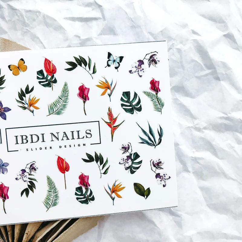IBDI Leaf and flower nail decals / sliders #Colorful 54