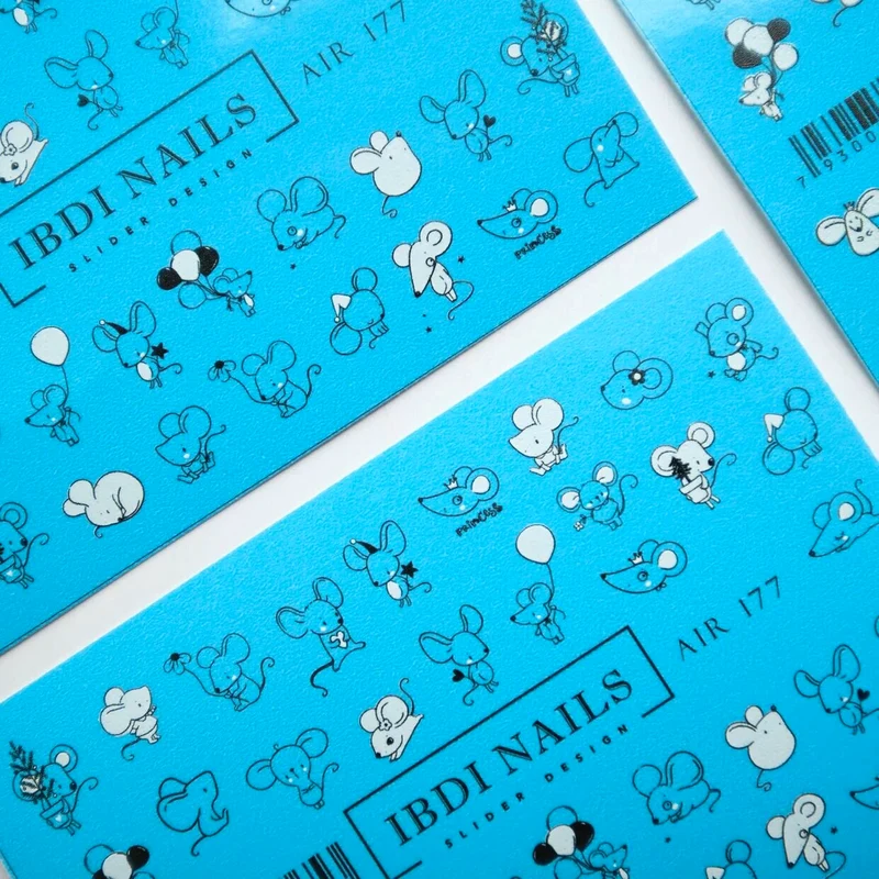 IBDI black and white cute mouse nail decals / sliders #Air 177